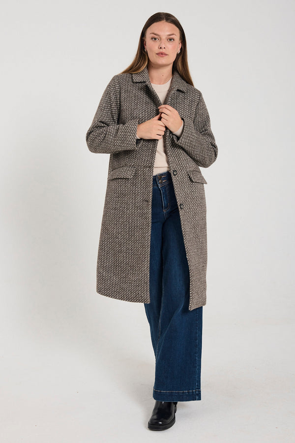 FreeQuent Nadim Women’s Textured Long Jacket – Tweed Look, Straight Fit 206584
